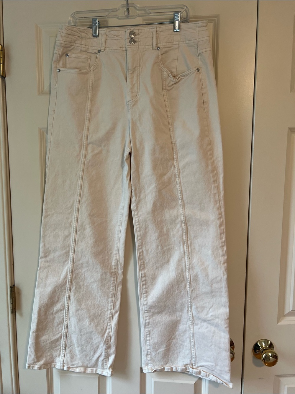 Loft Cream Wide-Leg Seam-Detail Jeans